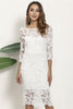 Load image into Gallery viewer, White Sheath 3/4 Sleeves Boat Neck Lace Knee Length Party Dress