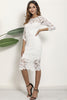 Load image into Gallery viewer, White Sheath 3/4 Sleeves Boat Neck Lace Knee Length Party Dress