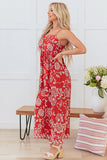 Red Floral A Line Spaghetti Straps Summer Dress