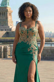 Dark Green Mermaid Sequins Beaded Plus Size Long Prom Dress with Slit