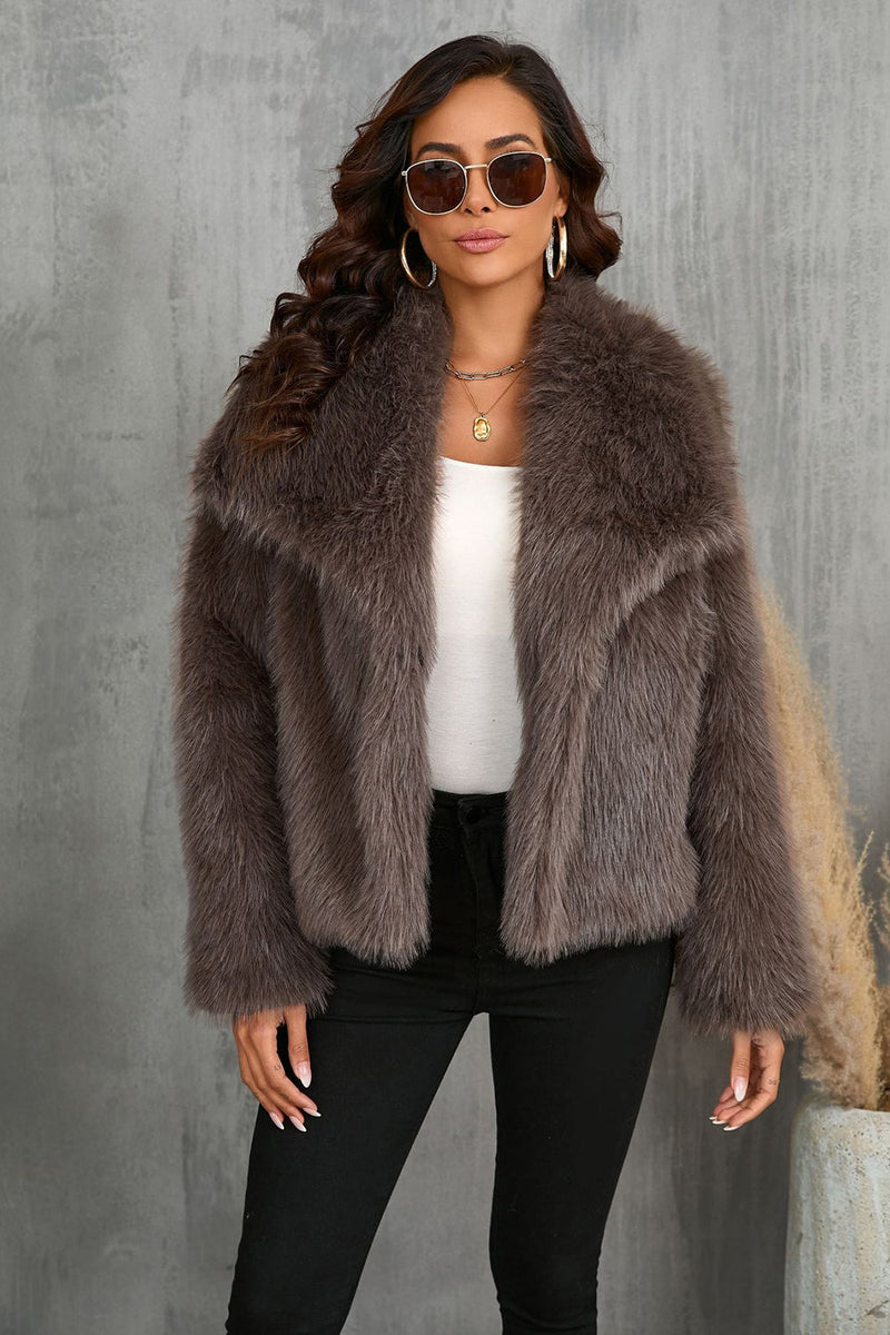 Load image into Gallery viewer, Fluffy Black Turn Lapel Faux Fur Winter Coat