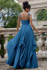 Load image into Gallery viewer, Eucalyptus A Line Spaghetti Straps Long Bridesmaid Dress with Ruffles