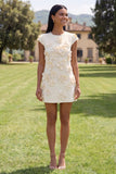 Yellow Round Neck Bodycon Homecoming Dress with 3D Flowers