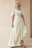 Dusty Sage A Line Ruched Mother of the Bride Dress with Short Sleeves