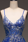 Sparkly Tulle A line Royal Blue Prom Dress with Appliques