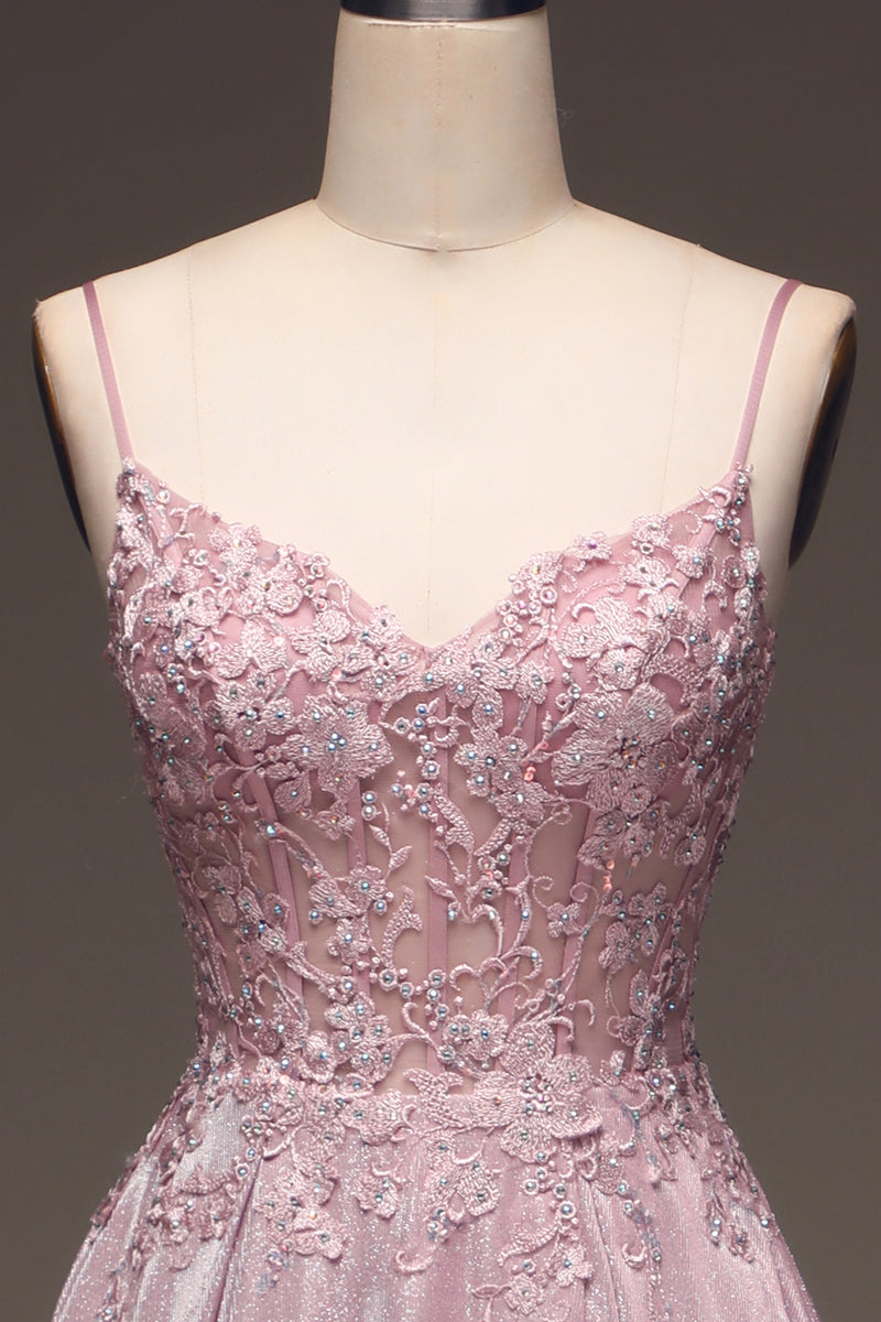 Load image into Gallery viewer, Blush A Line Sparkly Corset Prom Dress with Appliques