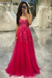 Spaghetti Straps A Line Red Prom Dress with Appliques