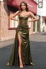 Load image into Gallery viewer, Sparkly Golden Mermaid Strapless Long Prom Dress with Slit