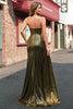 Load image into Gallery viewer, Sparkly Golden Mermaid Strapless Long Prom Dress with Slit