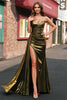 Load image into Gallery viewer, Sparkly Golden Mermaid Strapless Long Prom Dress with Slit