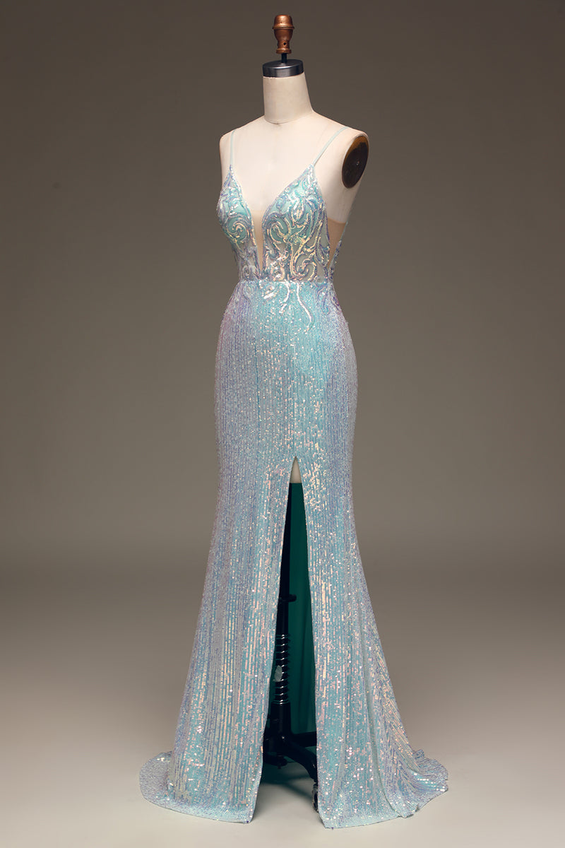 Load image into Gallery viewer, Sequins Sparkly Mermaid Prom Dress with Slit