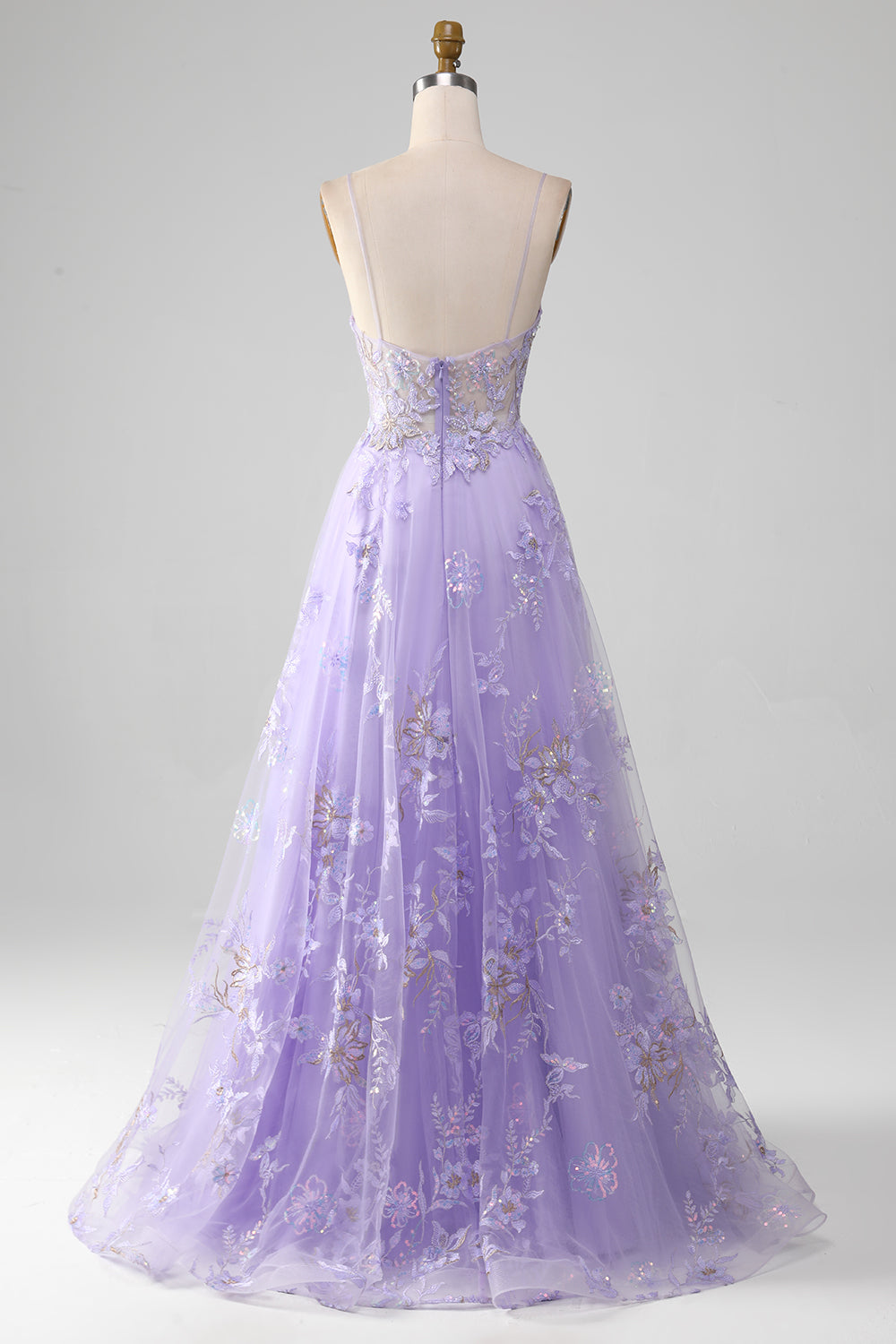 Zapaka Women Lavender A-line Princess Tulle Prom Dress with Appliques ...