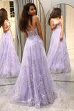 Lavender A-line Princess Tulle Prom Dress with Appliques