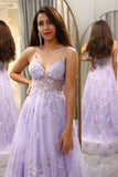 Lavender A-line Princess Tulle Prom Dress with Appliques