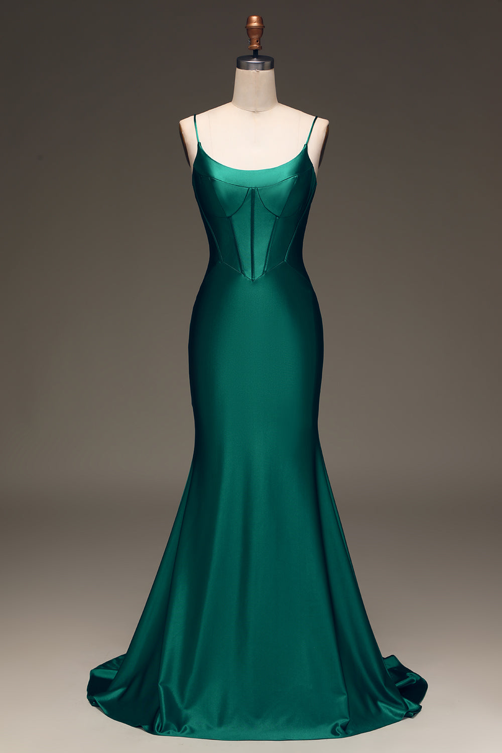 Satin Green Mermaid Simple Prom Dress with Lace-up Back