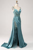 Load image into Gallery viewer, Champagne Mermaid Watteau Train Corset Sequins Satin Prom Dress with Slit