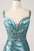 Load image into Gallery viewer, Champagne Mermaid Watteau Train Corset Sequins Satin Prom Dress with Slit