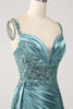 Load image into Gallery viewer, Mermaid Sparkly Champagne Watteau Train Corset Sequins Satin Prom Dress with Slit