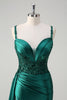 Load image into Gallery viewer, Champagne Mermaid Watteau Train Corset Sequins Satin Prom Dress with Slit