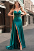 Load image into Gallery viewer, Mermaid Sparkly Champagne Watteau Train Corset Sequins Satin Prom Dress with Slit