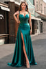 Load image into Gallery viewer, Mermaid Sparkly Champagne Watteau Train Corset Sequins Satin Prom Dress with Slit