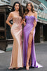 Load image into Gallery viewer, Champagne Mermaid Off the Shoulder Corset Long Prom Dress with Slit