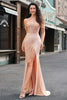 Load image into Gallery viewer, Champagne Mermaid Off the Shoulder Corset Long Prom Dress with Slit