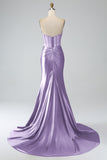 Royal Blue Mermaid Strapless Corset Long Prom Dress with Slit