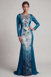 Navy Sequins Long Sleeves Mermaid Mother of the Bride Dress