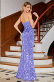 Royal Blue Mermaid Sequins Prom Dress with Slit