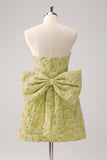 Light Yellow Floral Strapless A Line Graduation Dress With Bow