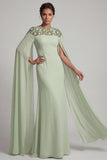 Ivory Sheath Chiffon Cape Sleeves Mother Of the Bride Dress