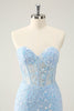 Load image into Gallery viewer, Light Blue Corset Sequins Sweetheart Short Tight Graduation Dress with Lace-up Back