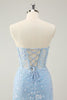 Load image into Gallery viewer, Light Blue Corset Sequins Sweetheart Short Tight Graduation Dress with Lace-up Back