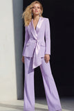 2 Piece Pink Peak Lapel Women's Work Suits with Sash