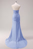 Load image into Gallery viewer, Fuchsia Mermaid Strapless Ruched Corset Long Prom Dress with Slit