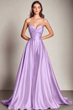 Navy Sweetheart Satin A Line Long Evening Dress