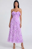 Strapless Light Blue Embroidery A Line Maxi Floral Dress with Ruffles