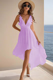 A Line V Neck Ruffled Chiffon Graduation Dress