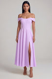 A-Line Off the Shoulder Yellow Corset Maxi Dress with Slit
