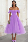 Yellow Off the Shoulder Tulle Pleated Long Prom Dress