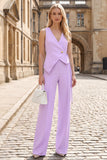 2 Piece V-Neck Sky Blue Sleeveless Women's Work Suits