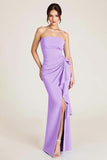 Sky Blue Mermaid Ruched Wedding Guest Dress With Slit