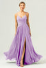 Load image into Gallery viewer, A-Line Spaghetti Straps Pleated Chiffon Eucalyptus Bridesmaid Dress with Slit