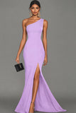 Mermaid Black One Shoulder Evening Dress with Slit