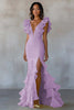 Load image into Gallery viewer, Yellow V-Neck Mermaid Ruffles Formal Dress with Slit