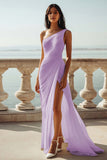 Chiffon Ivory One Shoulder Maxi Sheath Beach Engagement Dress with Slit