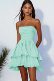 Sky Blue A Line Strapless Chiffon Short Cocaktail Dress with Ruffles