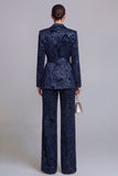 Dark Green 2 Piece Floral Notched Lapel Wide Leg Prom Suits with Belt