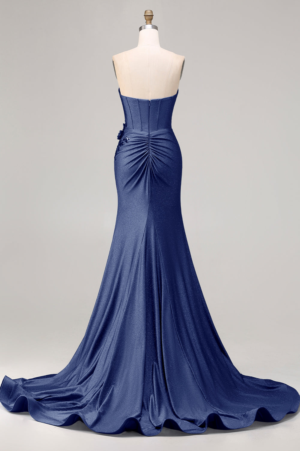 Zapaka Women Glitter Royal Blue Long Prom Dress with Slit Strapless Beaded  Mermaid Satin Corset Evening Dress with 3D Flowers – ZAPAKA UK